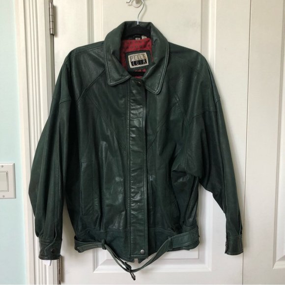 Vintage Pelle Cuir Green Leather Moto Bomber Jacket - Picture 8 of 8